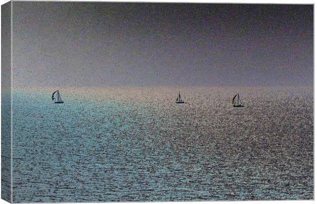 Three Distant Yachts Canvas Print by David Pyatt