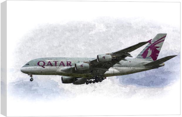 Qatar Airlines Airbus And Seagull Escort Art Canvas Print by David Pyatt