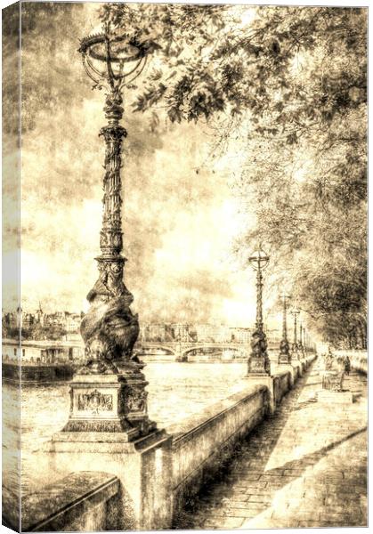 River Thames Path Vintage Canvas Print by David Pyatt