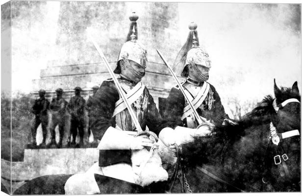 Household Cavalry Changing Of The Guard Vintage Canvas Print by David Pyatt