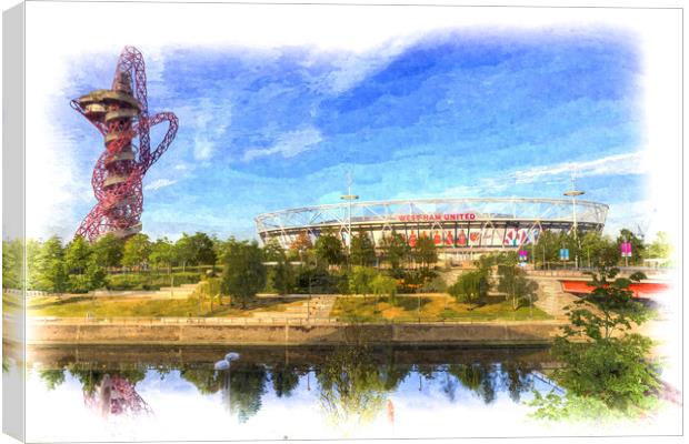 West Ham FC  Stadium And The Arcelormittal Orbit A Canvas Print by David Pyatt