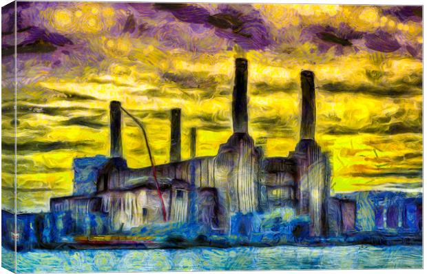 Battersea Power Station Sunset Art Canvas Print by David Pyatt