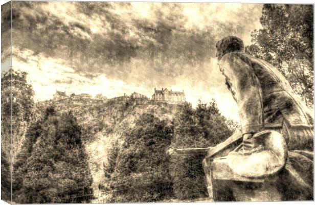 Scots American Memorial And Edinburgh Castle Vinta Canvas Print by David Pyatt