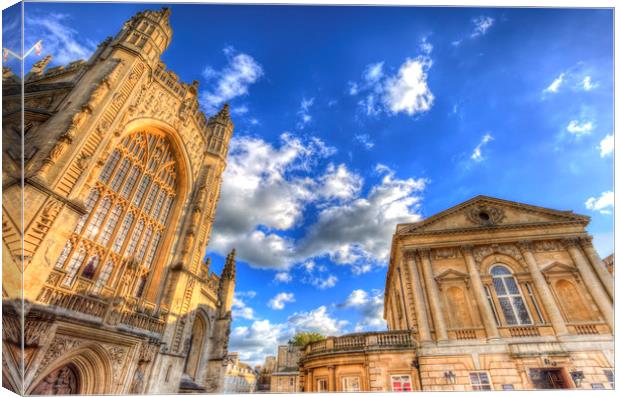 Bath Abbey And Baths Canvas Print by David Pyatt