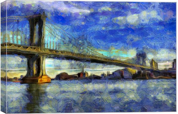 Manhattan Bridge New York Art Canvas Print by David Pyatt