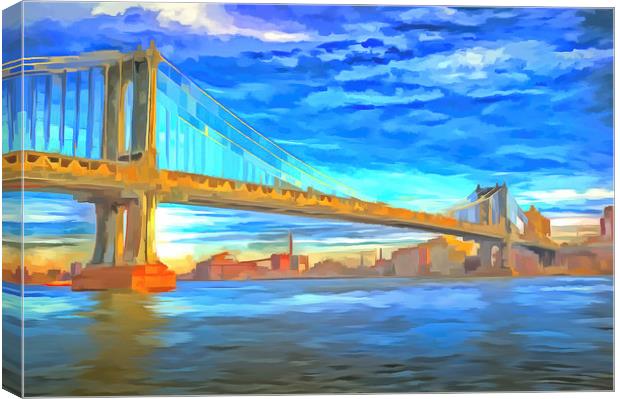 Manhattan Bridge Pop Art Canvas Print by David Pyatt