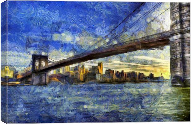 Brooklyn Bridge Van Gogh Canvas Print by David Pyatt