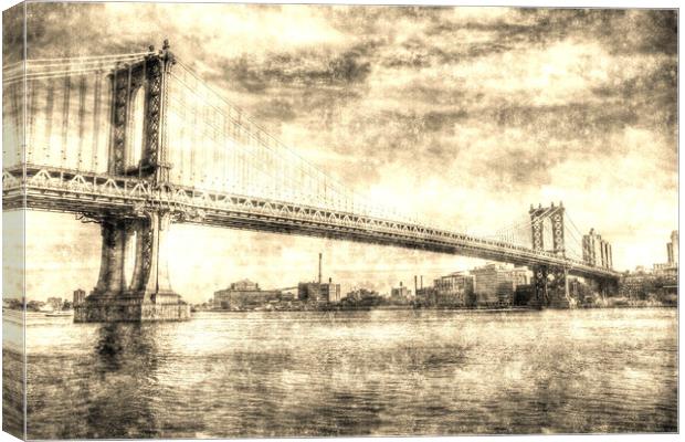 Manhattan Bridge Vintage Canvas Print by David Pyatt