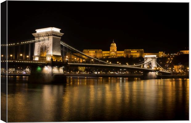 Budapest At Night  Canvas Print by David Pyatt