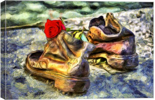Shoes On The Danube Van Gogh Canvas Print by David Pyatt