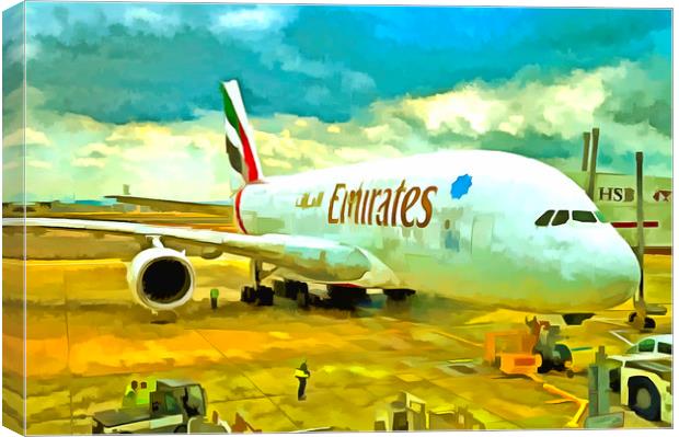 Emirates A380 Airbus Pop Art Canvas Print by David Pyatt