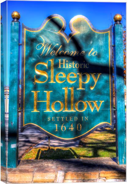Sleepy Hollow Town Sign Canvas Print by David Pyatt