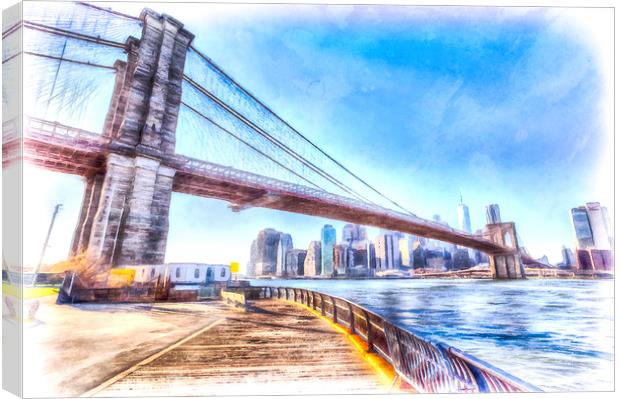 Brooklyn Bridge New York Art Canvas Print by David Pyatt