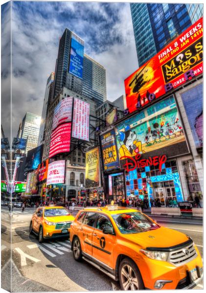 Yellow Cabs Times Square Canvas Print by David Pyatt