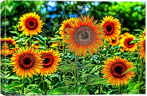 Sunflowers Stained Glass Canvas Print by David Pyatt