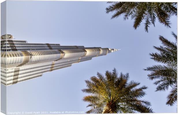 Burj Khalifa Dubai Palm Trees  Canvas Print by David Pyatt