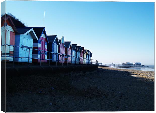 Cromer Beach Huts and Pier Canvas Print by Natalie Harrison