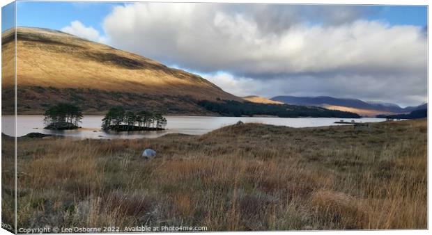 Loch Ossian, Highlands Canvas Print by Lee Osborne