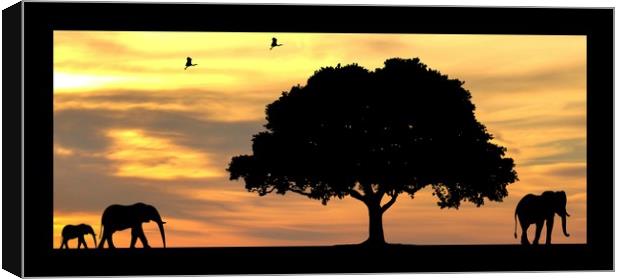 elephants at sunset Canvas Print by sue davies