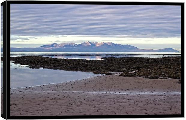 Morning glow over Arran Canvas Print by jane dickie