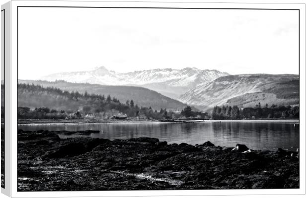 Brodick bay,Arran in mono Canvas Print by jane dickie