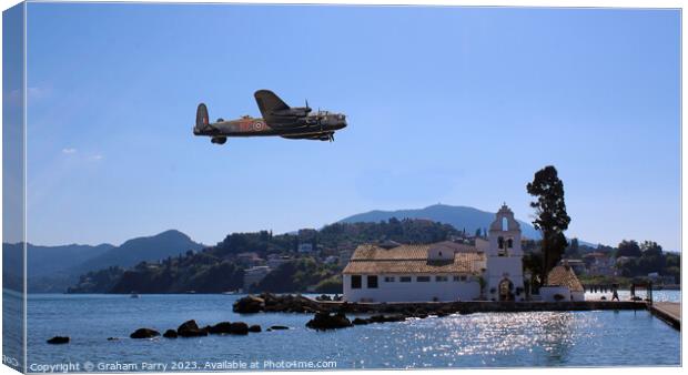 Lancaster over Kanoni Canvas Print by Graham Parry