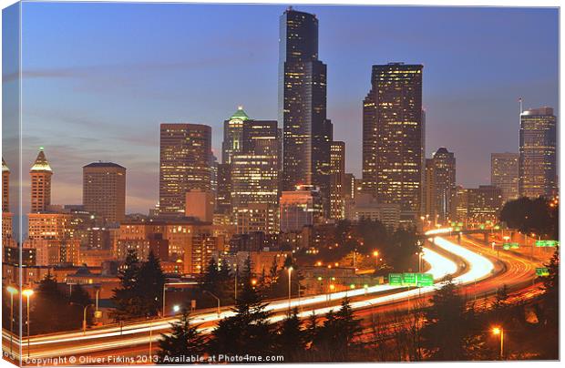 Seattle by Night I Canvas Print by Oliver Firkins