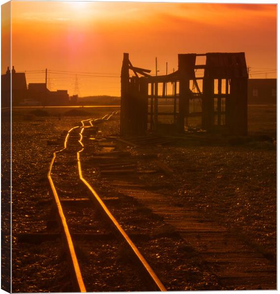 Railway Sunset Dungeness Canvas Print by Clive Eariss