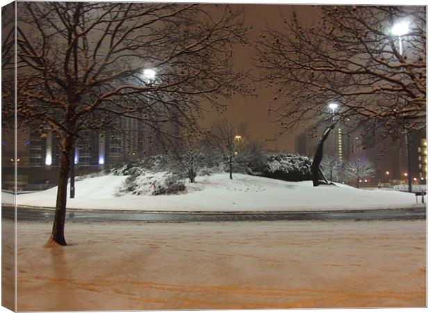 snow scene canning town Canvas Print by david lunt