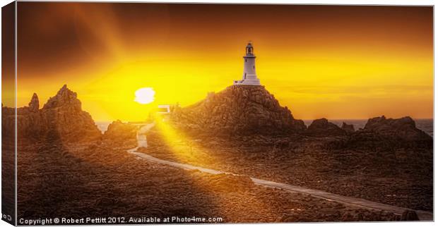 Lighthouse and Sunbeams Canvas Print by Robert Pettitt