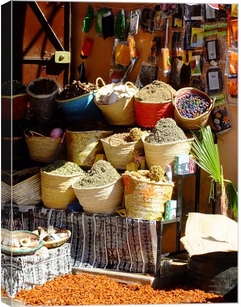 Spice market stall in Morocco Canvas Print by Emma Finbow