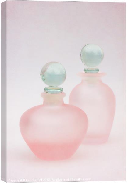 Two Pink Frosted Perfume Bottles Canvas Print by Ann Garrett