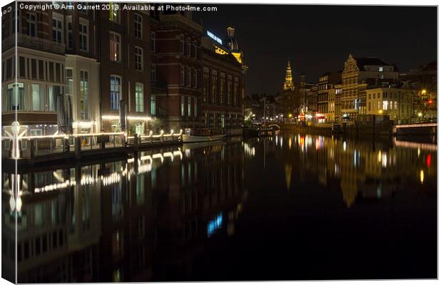 Amsterdam at Night 2 Canvas Print by Ann Garrett