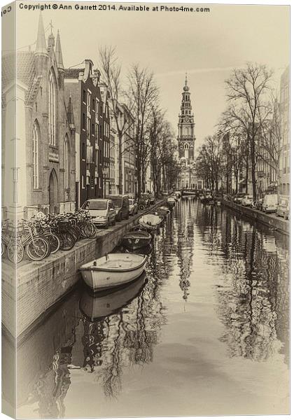 Amsterdam Backwater Sepia Canvas Print by Ann Garrett