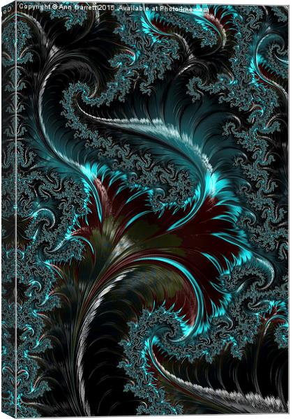 Turquoise on Black Fractal Canvas Print by Ann Garrett