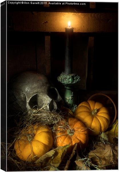 Skull and Pumpkins Canvas Print by Ann Garrett