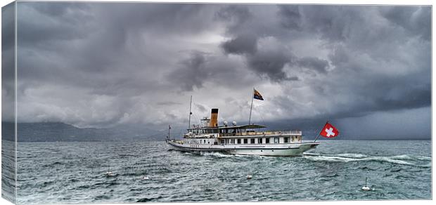 Steamer on Lake Geneva Canvas Print by Ann Garrett