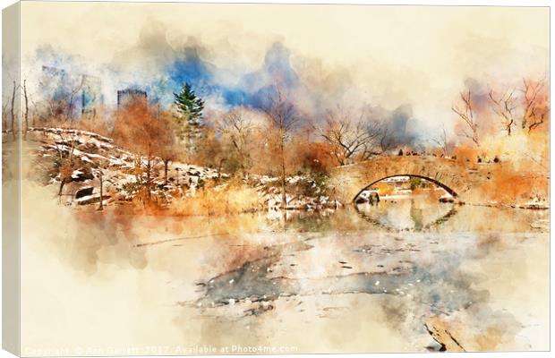 Gapstow Bridge Central Park New York Canvas Print by Ann Garrett