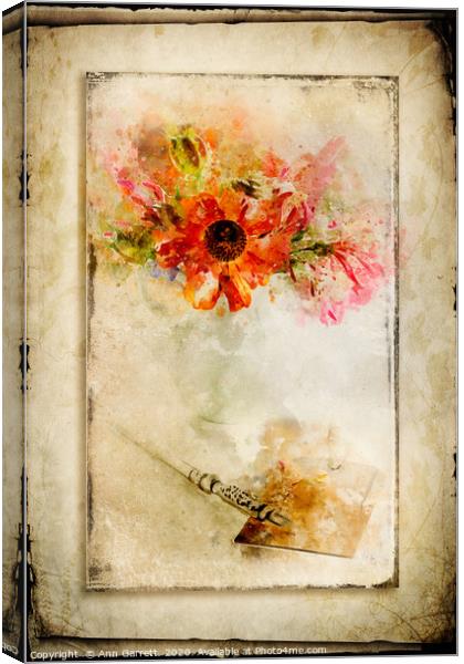 Flowers and Pen Canvas Print by Ann Garrett