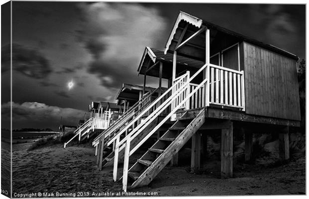 Wells beach huts in black and white Canvas Print by Mark Bunning