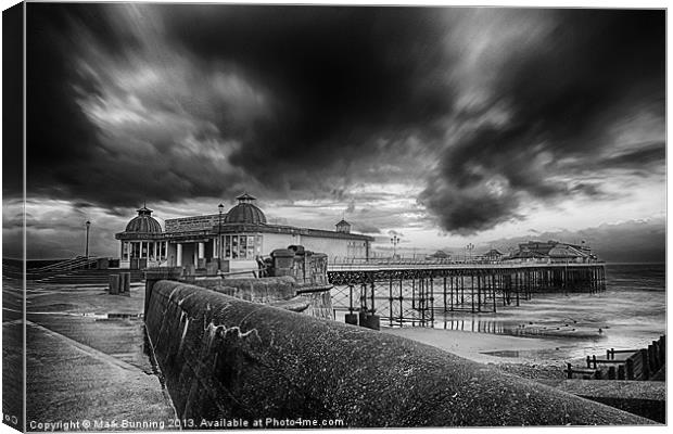 A storm brewing over Cromer Pier in monocrome Canvas Print by Mark Bunning