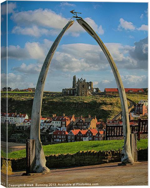 Whitby whale bone arch and abbey Canvas Print by Mark Bunning