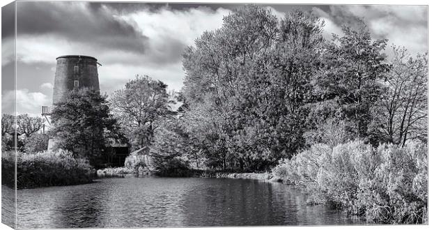 Little Cressingham Mill in monochrome Canvas Print by Mark Bunning