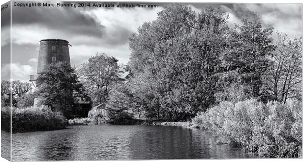 Little Cressingham Mill in monochrome Canvas Print by Mark Bunning