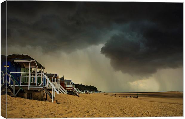 Storm over Wells beach huts Canvas Print by Mark Bunning