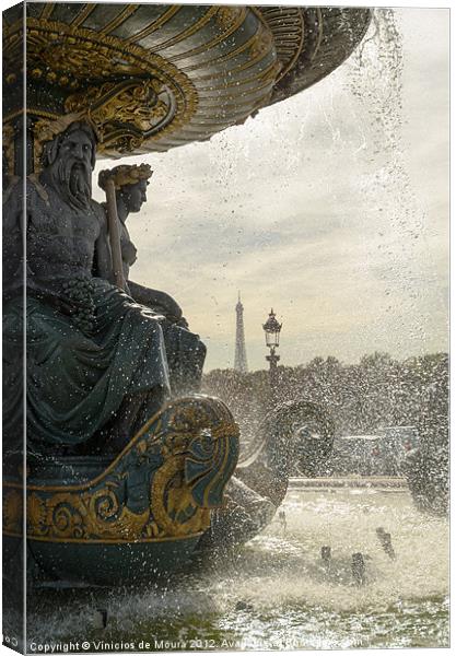 Fountain view of Eiffel Tower Canvas Print by Vinicios de Moura