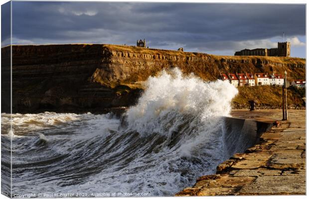 The Whitby East Pier Harbour Wall Waves Canvas Print by Paul M Baxter