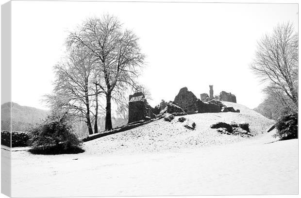 Okehampton Castle Snow Canvas Print by Jon Short