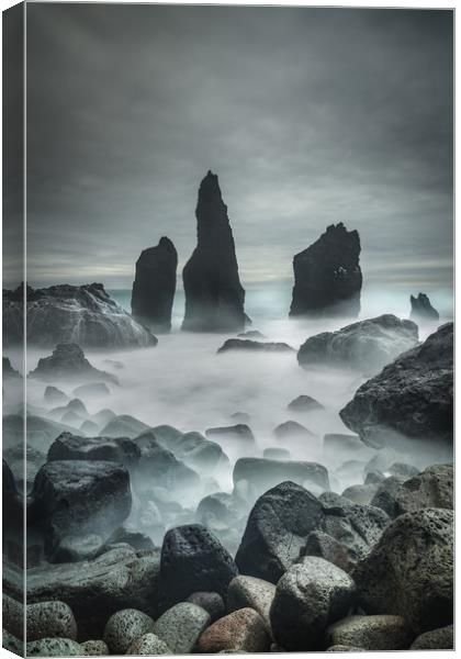 Icelandic Storm Beach and Sea Stacks. Canvas Print by Natures' Canvas: Wall Art  & Prints by Andy Astbury