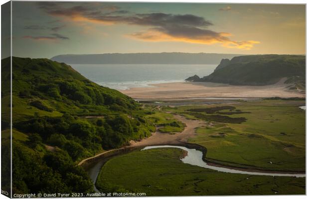 Breathtaking Gower Coastline: Three Cliffs Bay Canvas Print by David Tyrer